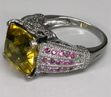 Великолепное кольцо с крупным золотистым цитрином Серебро 925