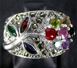 Оригинальное кольцо с самоцветами Серебро 925