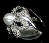 Превосходное кольцо с жемчужиной и сапфирами Серебро 925