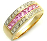 Кольцо с розовыми сапфирам и бриллиантамии Золото