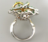 3-D кольцо с цаворитами и золотистыми сапфирами Серебро 925