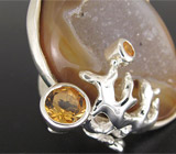 Кольцо с друзой агата и золотистыми сапфирами Серебро 925