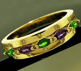 Кольцо с зелеными гранатами и аметистами Золото