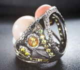 Кольцо с лунным камнем и разноцветными турмалинами Серебро 925