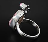 Кольцо с кристаллами розовых турмалинов на кварце и кабошонами турмалинов Серебро 925