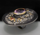 Кольцо из серебра 925 пробы с аметистами, сапфирами и цирконом. Серебро 925