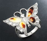 Кольцо «Бабочка» с «леопардовым» перламутром Серебро 925