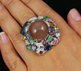 Потрясающее КРУПНОЕ кольцо с лунным камнем и  самоцветами! Ручная работа Серебро 925