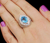 Оригинальное кольцо с голубым топазом 4,75 карат Серебро 925
