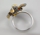 Кольцо-цветок c жемчужиной, золотистыми и оранжевыми сапфирами Серебро 925