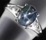 Изящное серебряное кольцо cо звездчатым сапфиром 1,67 карат Серебро 925