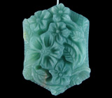 Камея-подвеска "Цветочная поляна" из цельного амазонита 30 грамм Серебро 925