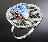 Скульптурное серебряное кольцо с цветной эмалью Серебро 925