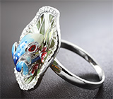 Скульптурное серебряное кольцо с цветной эмалью Серебро 925