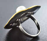 Серебряное кольцо с жемчужиной и сапфирами падпараджа Серебро 925