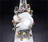 Серебряное кольцо с пузырчатым жемчугом, разноцветными сапфирами и рубинами Серебро 925
