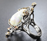 Серебряное кольцо с пузырчатым жемчугом, разноцветными сапфирами и рубинами Серебро 925