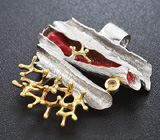 Серебряный кулон с solid кораллом и золотистым сапфиром на шнуре Серебро 925