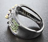 Серебряное кольцо с аметистом, цаворитами синими сапфирами Серебро 925
