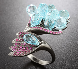 Серебряное кольцо с бриолетами голубых топазов и пурпурными сапфирами Серебро 925