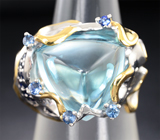 Серебряное кольцо с голубым топазом авторской огранки и синими сапфирами Серебро 925