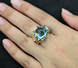 Серебряное кольцо с голубым топазом авторской огранки и синими сапфирами Серебро 925