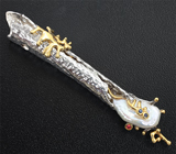 Серебряный кулон с перламутром и сапфирами на шнуре Серебро 925