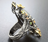 Серебряное кольцо с ониксом, разноцветными турмалинами и родолитами Серебро 925
