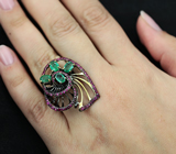 Серебряное кольцо с изумрудами и пурпурными сапфирами Серебро 925