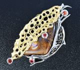 Серебряный кулон с австралийским болдер опалом и оранжевыми сапфирами на шнуре Серебро 925