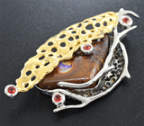 Серебряный кулон с австралийским болдер опалом и оранжевыми сапфирами на шнуре Серебро 925