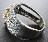 Серебряное кольцо с цитрином, синими сапфирами и цаворитами Серебро 925