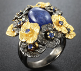 Серебряное кольцо с танзанитом и синими сапфирами Серебро 925