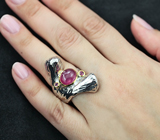 Серебряное кольцо c рубином и родолитами гранатами Серебро 925