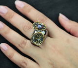 Массивное серебряное кольцо с жемчужиной и сапфирами Серебро 925