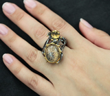 Стильное серебряное кольцо с «садовым» кварцем и цитрином Серебро 925