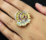 Яркое серебряное кольцо с золотистыми сфенами и цаворитами Серебро 925