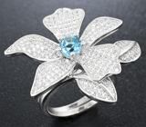 Чудесное серебряное кольцо-цветок на два пальца с топазом Серебро 925