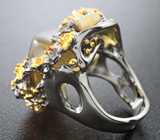 Серебряное кольцо с цитрином, эфиопским опалом и оранжевыми сапфирами