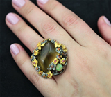 Серебряное кольцо с цитрином, эфиопским опалом и оранжевыми сапфирами Серебро 925