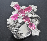 Оригинальное серебряное кольцо с розовыми сапфирами Серебро 925