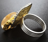 Серебряное кольцо с рутиловым кварцем, зеленым агатом и изумрудом Серебро 925