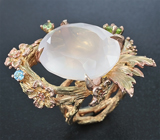 Серебряное кольцо с розовым кварцем, перидотами и топазом Серебро 925