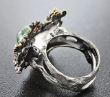 Серебряное кольцо с пренитом, сапфирами и цаворитами Серебро 925