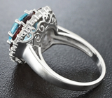 Эффектное серебряное кольцо с топазами и гранатами Серебро 925