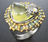 Серебряное кольцо с лимонным цитрином, желтыми и зелеными сапфирами Серебро 925