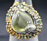 Серебряное кольцо с лимонным цитрином, желтыми и зелеными сапфирами Серебро 925