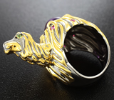 Серебряное кольцо с аметистом, цаворитами и рубинами Серебро 925