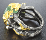 Серебряное кольцо с пренитом и синими сапфирами Серебро 925