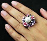 Чудесное серебряное кольцо с жемчугом и цветной эмалью Серебро 925